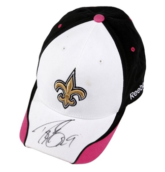2009 Drew Brees Game Worn and Signed New Orleans Saints Breast Cancer Awareness Sideline Hat (NFL AUCTIONS/PSA)
